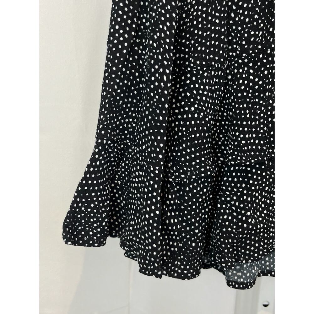 HABITAT Size S Polka Dot Button Up Long Sleeve Top Tiered Ruffle Hem Black White - Picture 5 of 9